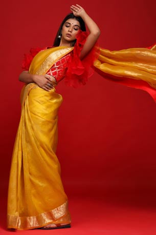 Festive/ Party/ Sangeet/ Wedding Brocade Work Saree In Yellow Color