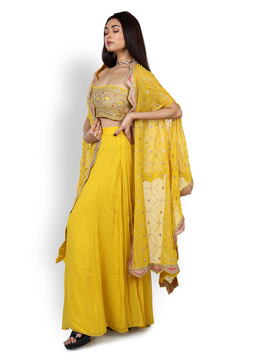Buy Casual  Plazzoo set with cape In Yellow Color At Online Simaaya