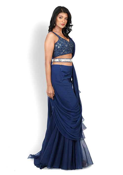 Buy Casual  Saree In Royal Blue Color At Online Simaaya
