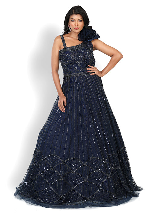 Buy Casual Gown In Mid-night Blue Color At Online Simaaya