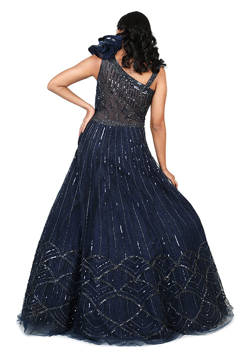 Buy Casual Gown In Mid-night Blue Color At Online Simaaya