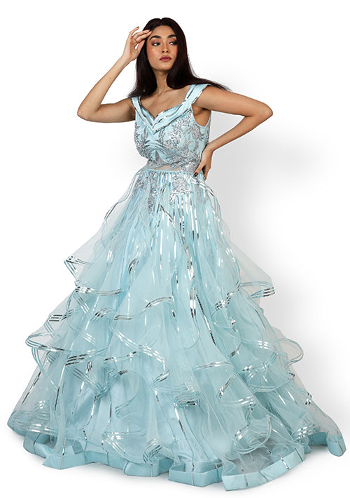 Buy Casual  Gown In Sky Blue Colour At Online Simaaya