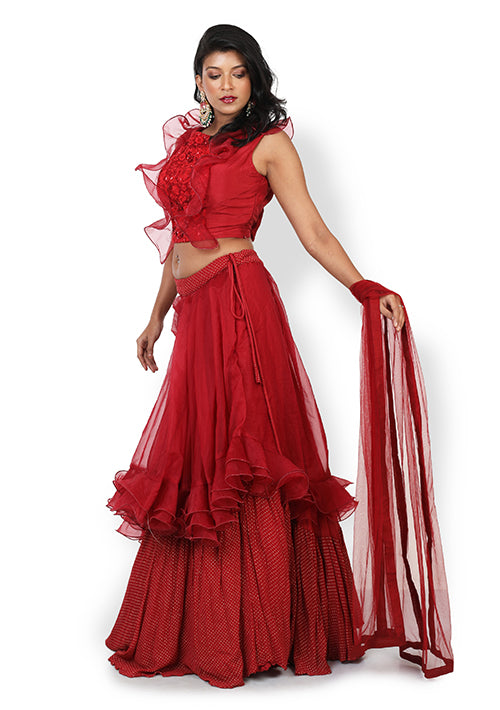 Buy Casual  Lehenga In Red Colour At Online Simaaya