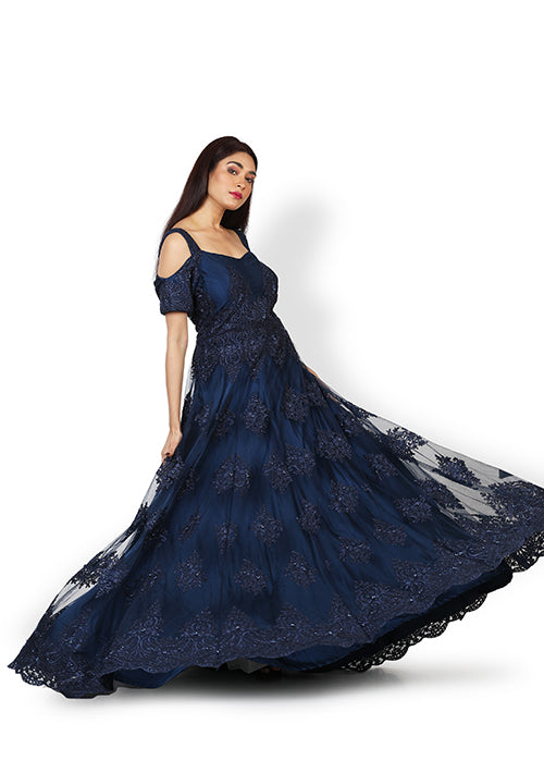 Buy Casual Gown In Navy Blue Colour At Online Simaaya