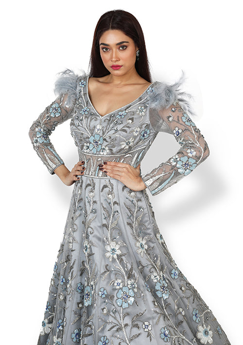 Buy Casual  Gown In Silver Color At Online Simaaya