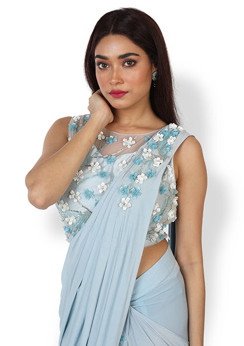 Buy Casual  Designer Saree In Sky Blue Color At Online Simaaya