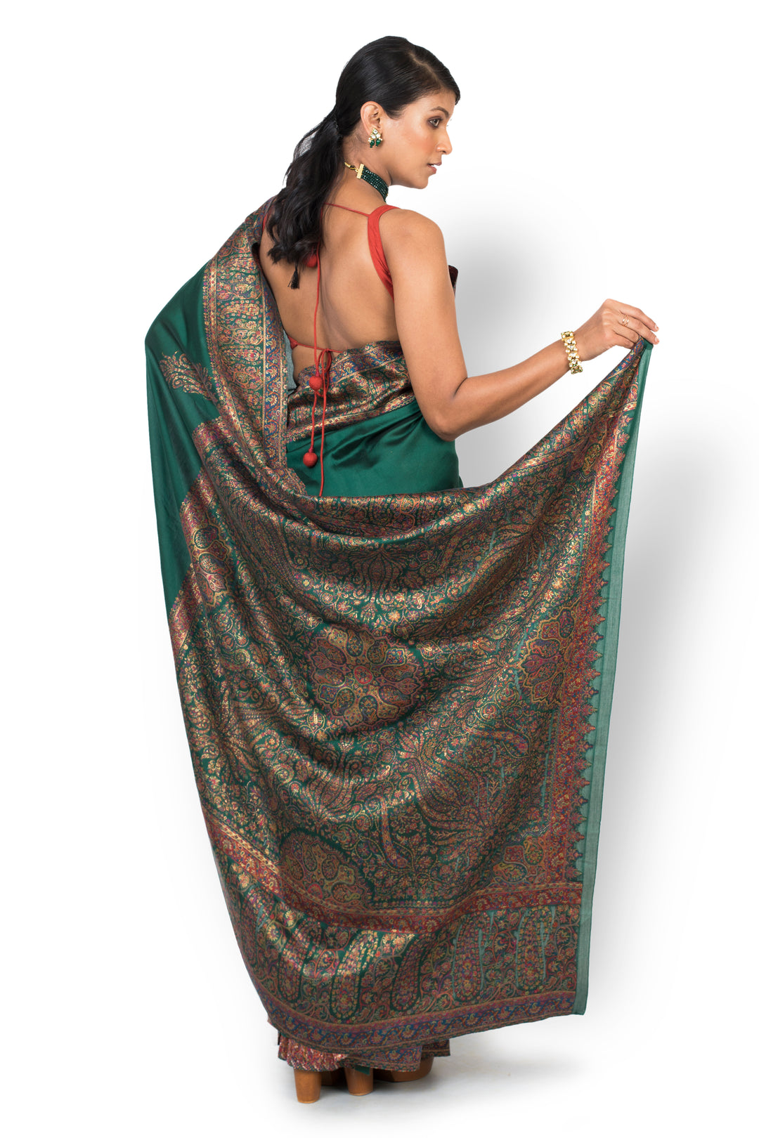 Buy Party Wear Designer Saree In Dark Green Colour At Online Simaaya