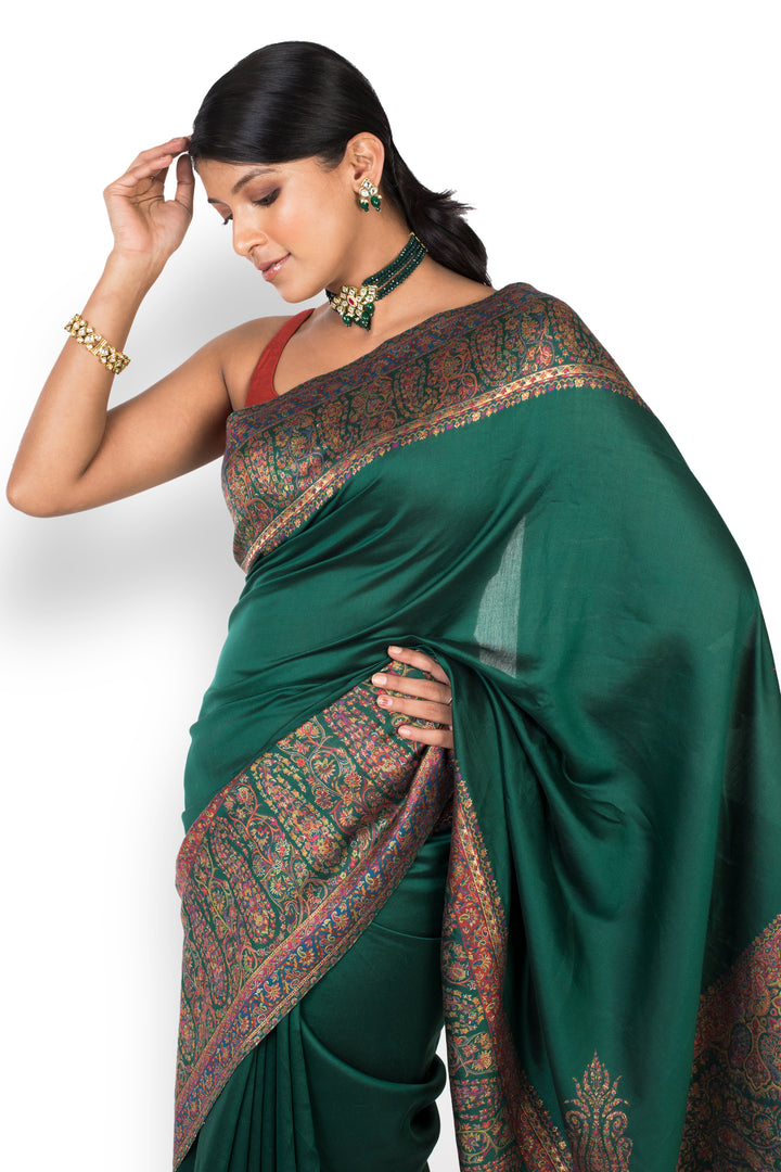 Buy Party Wear Designer Saree In Dark Green Colour At Online Simaaya