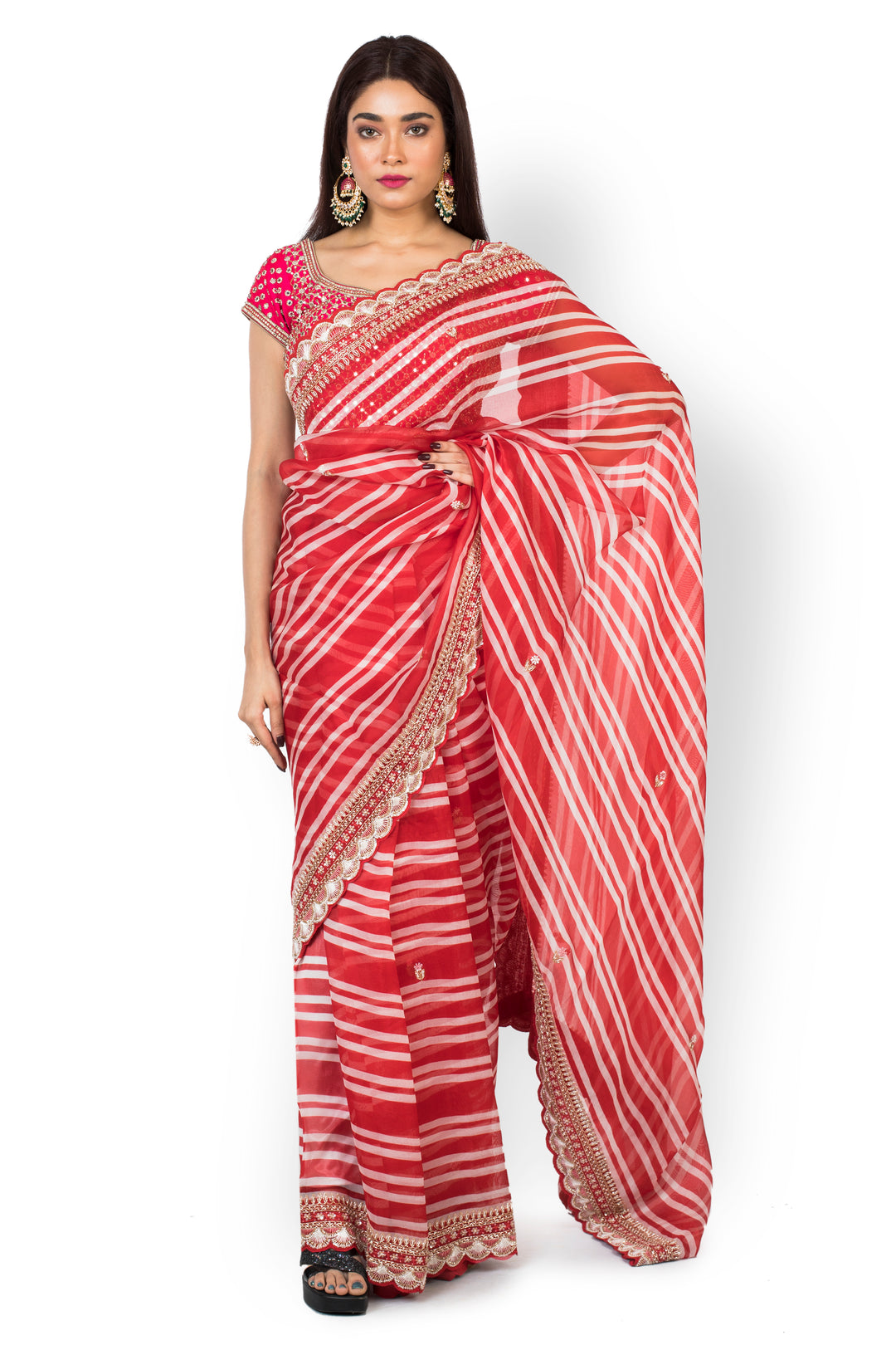 Buy Party Wear Designer Saree In Red Color At Online Simaaya