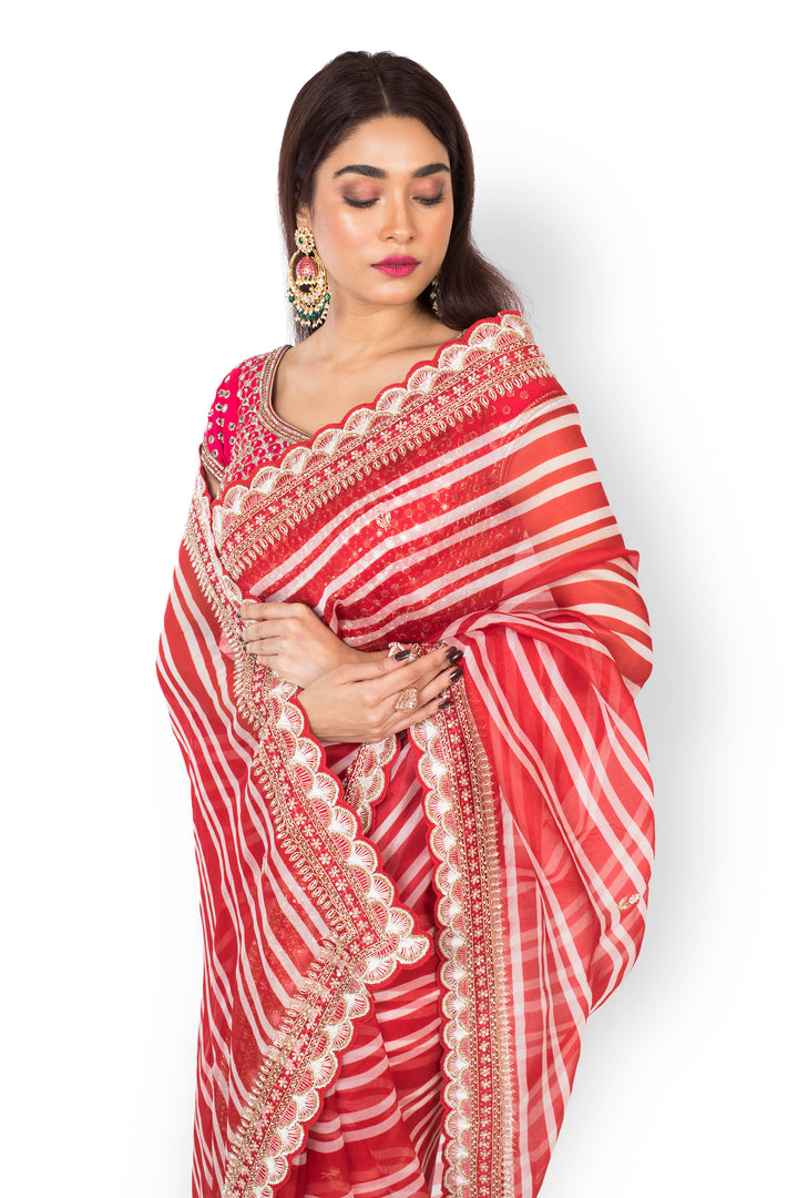 Buy Party Wear Designer Saree In Red Color At Online Simaaya