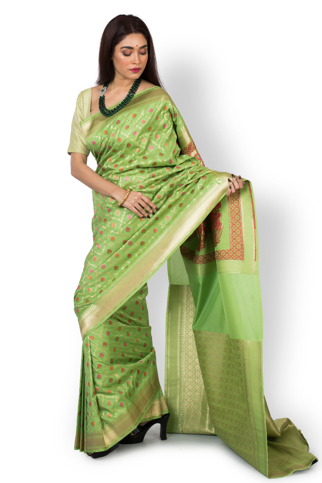 Buy Party Wear Designer Saree In Light Green Color At Online Simaaya