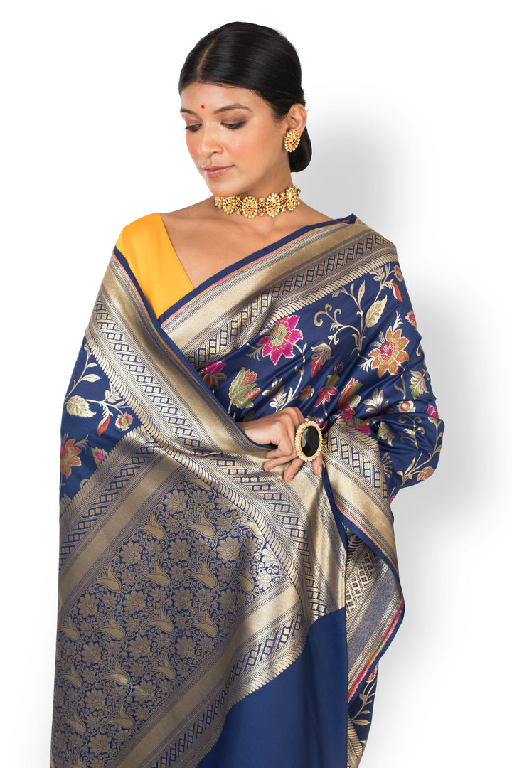 Buy Party Wear Designer Saree In Navy Blue Colour At Online Simaaya