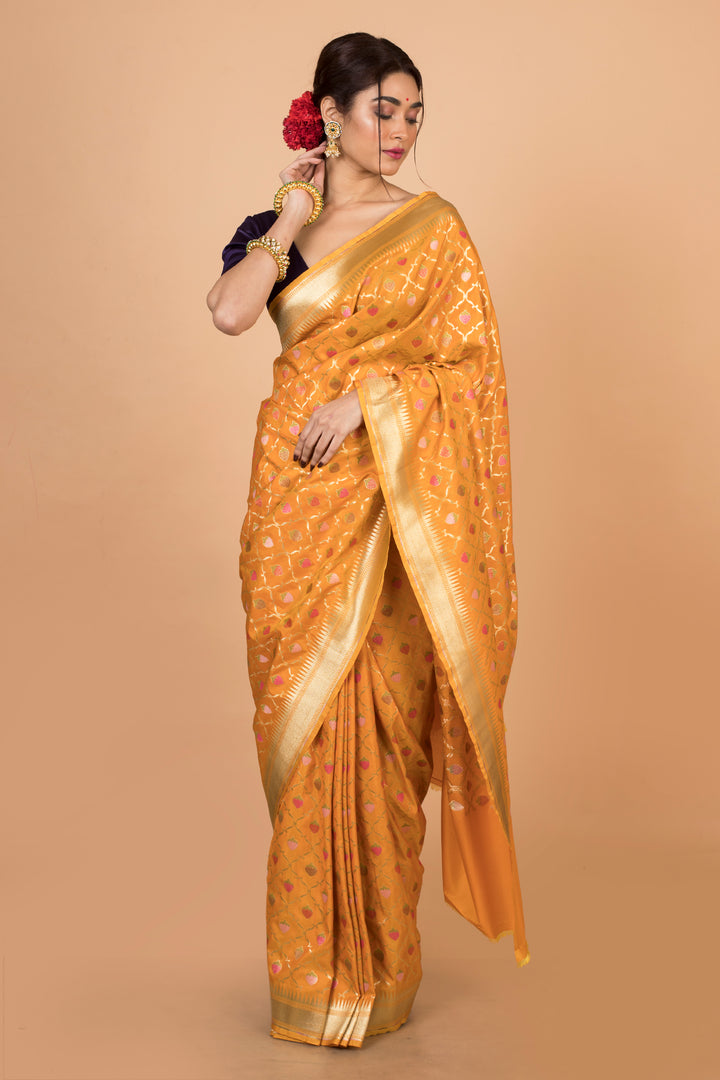 Buy Party Wear Designer Saree In Mustard Color At Online Simaaya