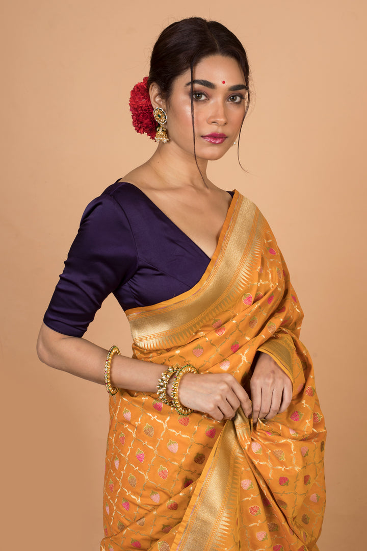 Buy Party Wear Designer Saree In Mustard Color At Online Simaaya