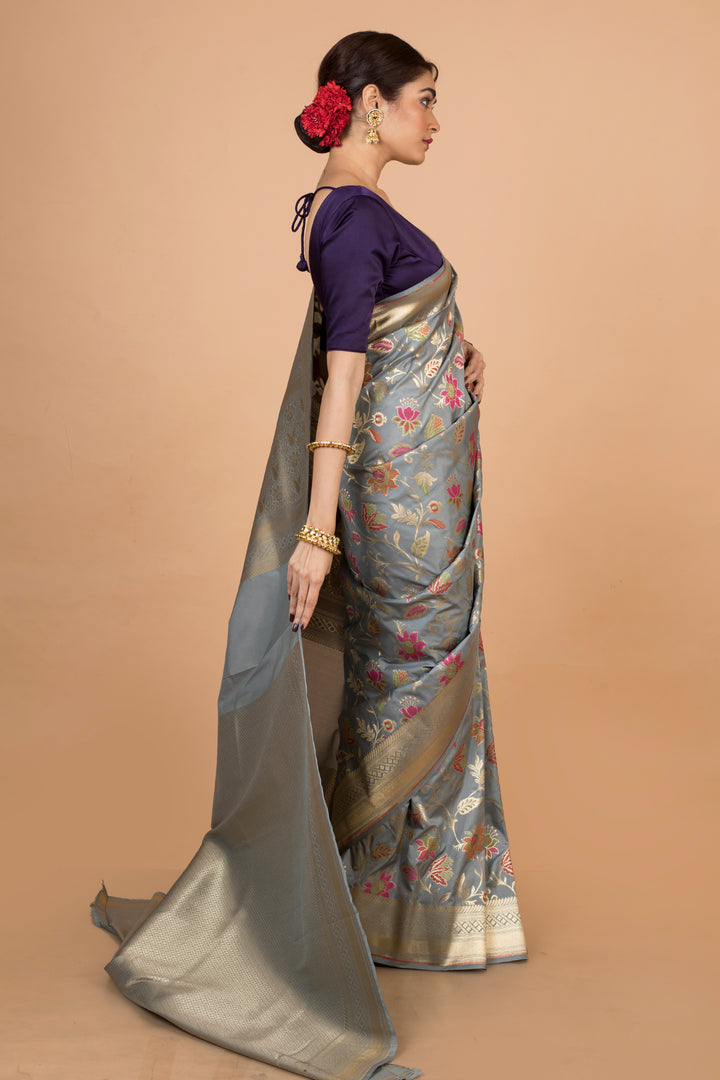 Buy Party Wear Designer Saree In Grey Color At Online Simaaya