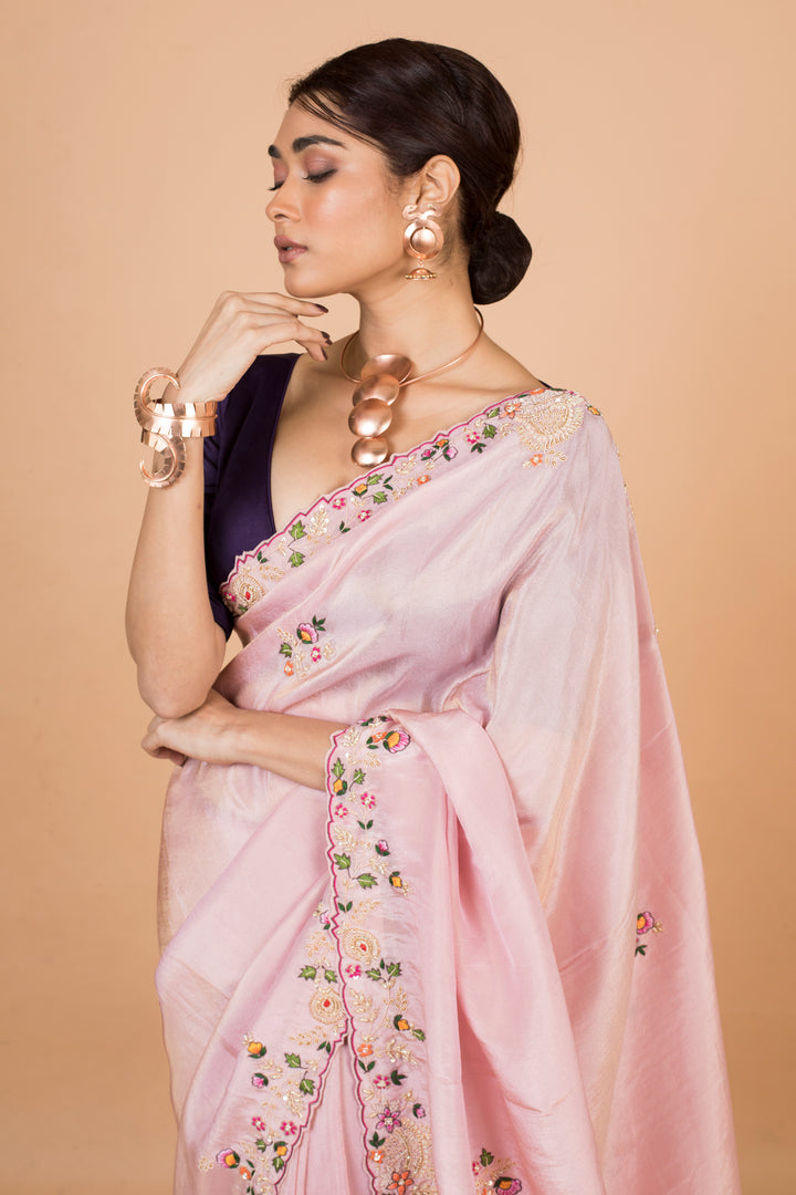 Buy Party Wear Designer Saree In Baby Pink Color At Online Simaaya
