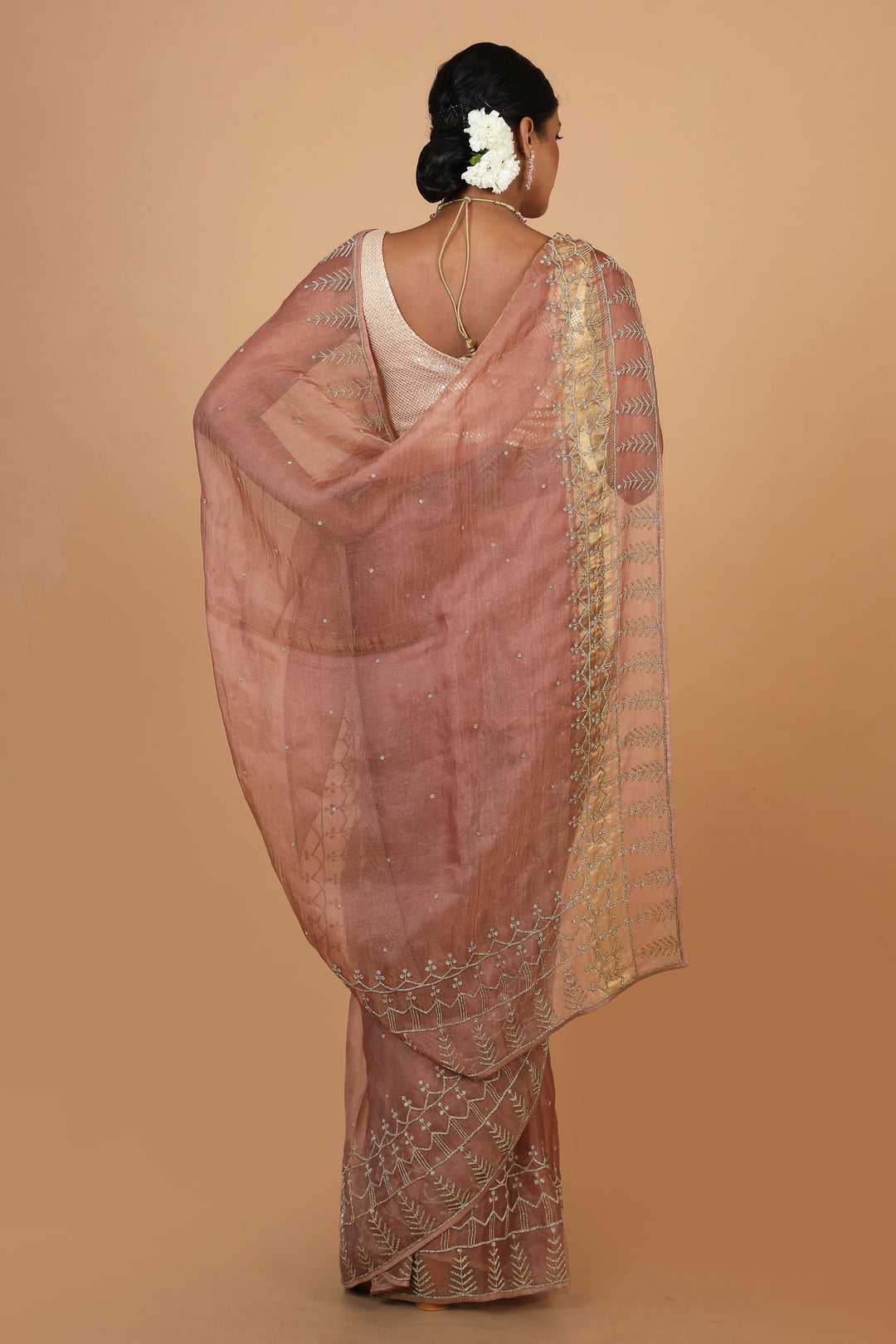 Buy Party Wear Designer Saree In Peach Colour At Online Simaaya