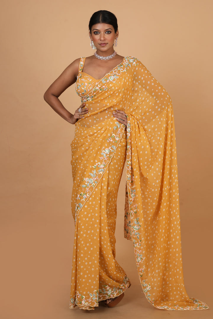 Buy Party Wear Designer Saree In Mustard Colour At Online Simaaya