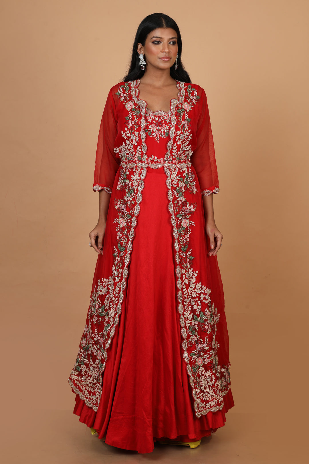 Buy Party Wear Gown with Jacket In Red Color At Online Simaaya
