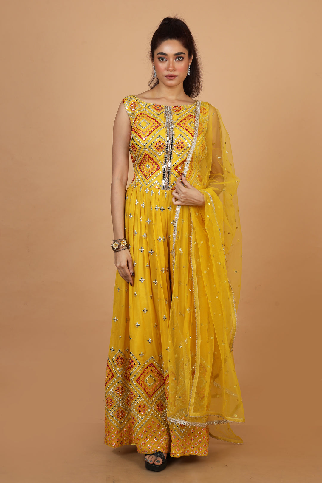 Buy Party Wear Dress In Yellow Colour At Online Simaaya