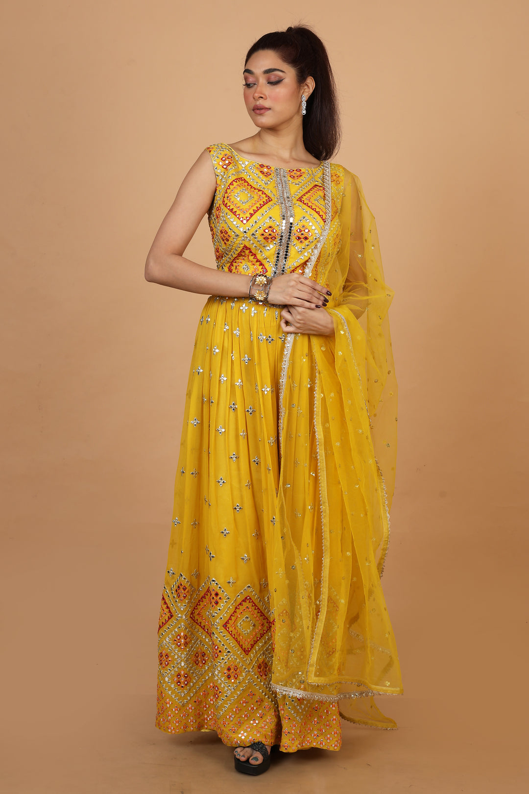 Buy Party Wear Dress In Yellow Colour At Online Simaaya