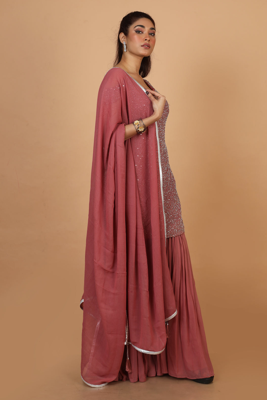 Buy Party Wear Plazzoo set In Mauve Color At Online Simaaya