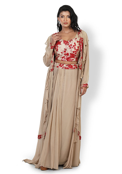 Buy Casual  Plazzo Set with Cape In Beige Color At Online Simaaya