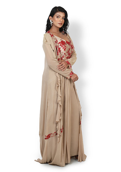 Buy Casual  Plazzo Set with Cape In Beige Color At Online Simaaya
