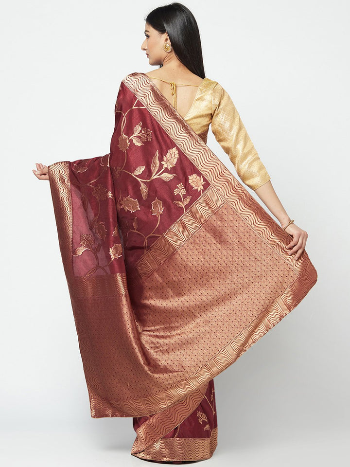 Silk Saree In Maroon Color For Festival