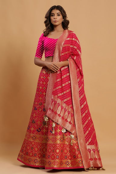 Festive/ Party/ Sangeet/ Wedding Brocade Work Lehenga In Pink Color