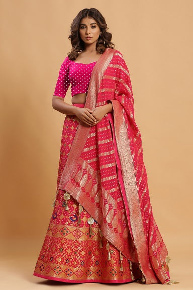 Festive/ Party/ Sangeet/ Wedding Brocade Work Lehenga In Pink Color