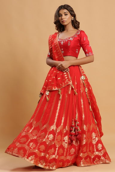 Festive/ Party/ Sangeet/ Wedding Brocade Work Lehenga In Pink/ Red/ Black/ Yellow Color