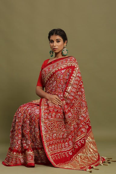 Festive/ Party/ Sangeet/ Wedding Gota Work Saree In Red Color