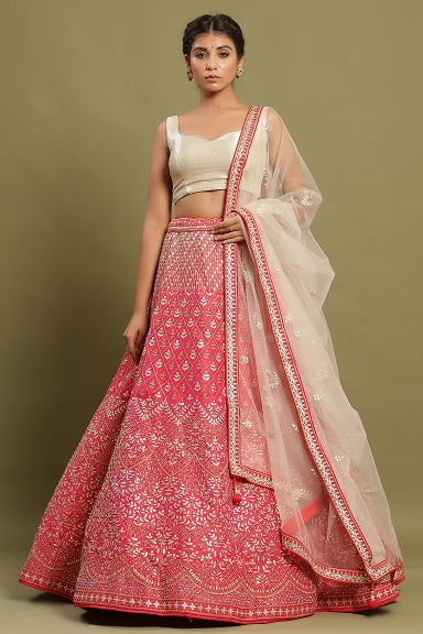 Festive/ Party/ Sangeet/ Wedding Gota Work Lehenga In Pink/ Yellow Color
