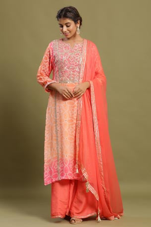Festive/ Party/ Sangeet/ Wedding Bandhni Work Suit In Pink Color