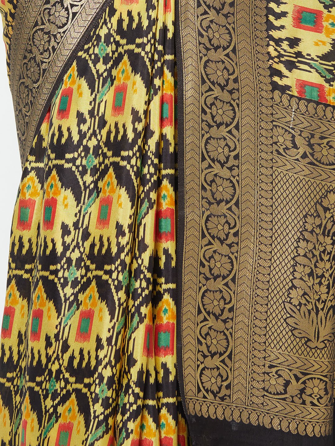 Handloom Cotton Saree In Yellow & Black Color
