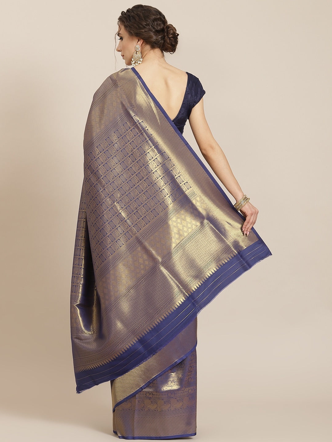 Kanjivaram Blue  Silk Saree With Golden Mix