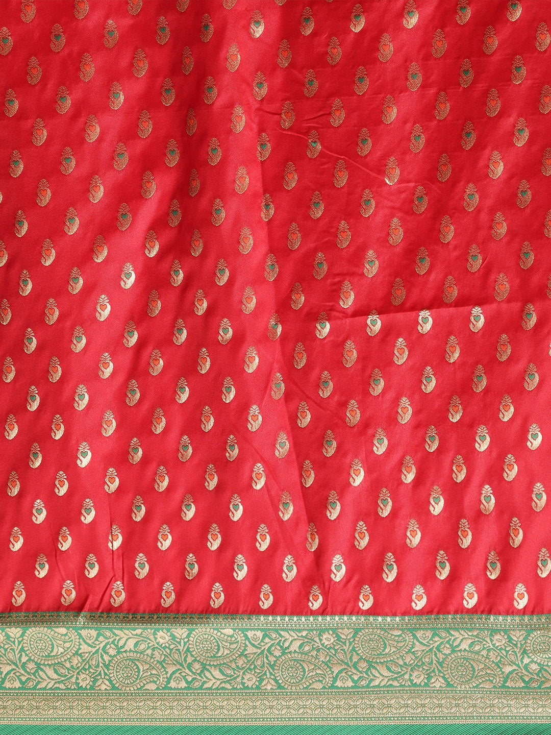 Kanjivaram Red Silk Saree With  Golden Pattern