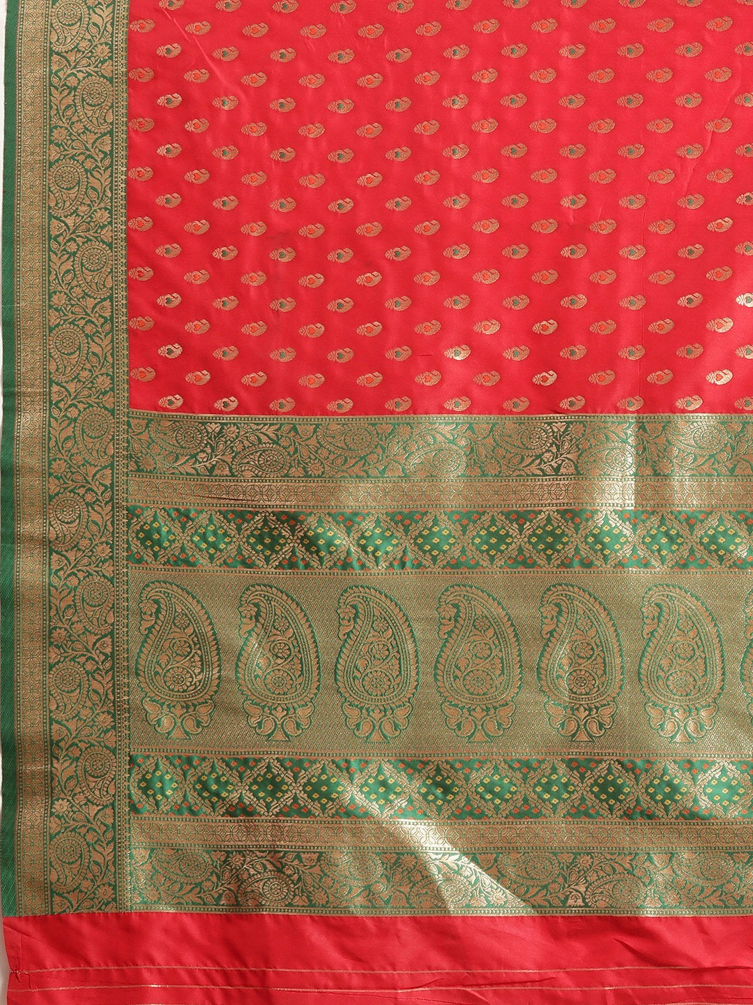 Kanjivaram Red Silk Saree With  Golden Pattern
