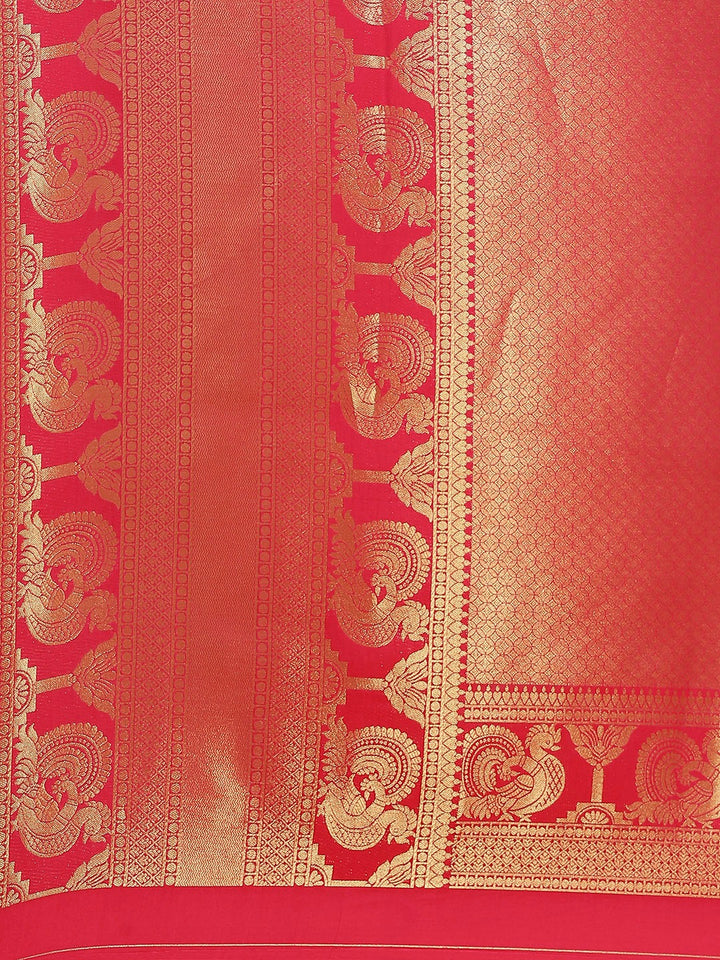 Kanjivaram Pink Silk Saree with Golden Pattern
