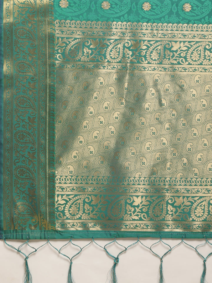 Kanjivaram  Turquoise Saree With Golden Pattern