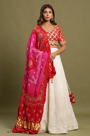 Festive/ Party/ Sangeet/ Wedding Chikankari Work Lehenga In White Color