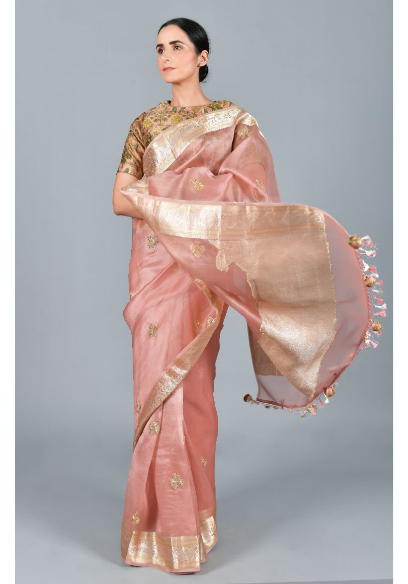 Festive/ Party/ Sangeet/ Wedding Gota Work Saree In Beige/ Grey/ Pink/ Yellow Color