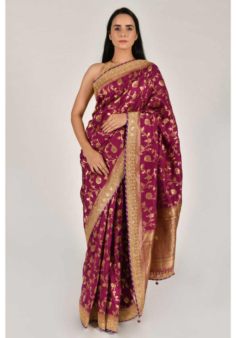 Festive/ Party/ Sangeet/ Wedding Brocade Work Saree In Purple Color