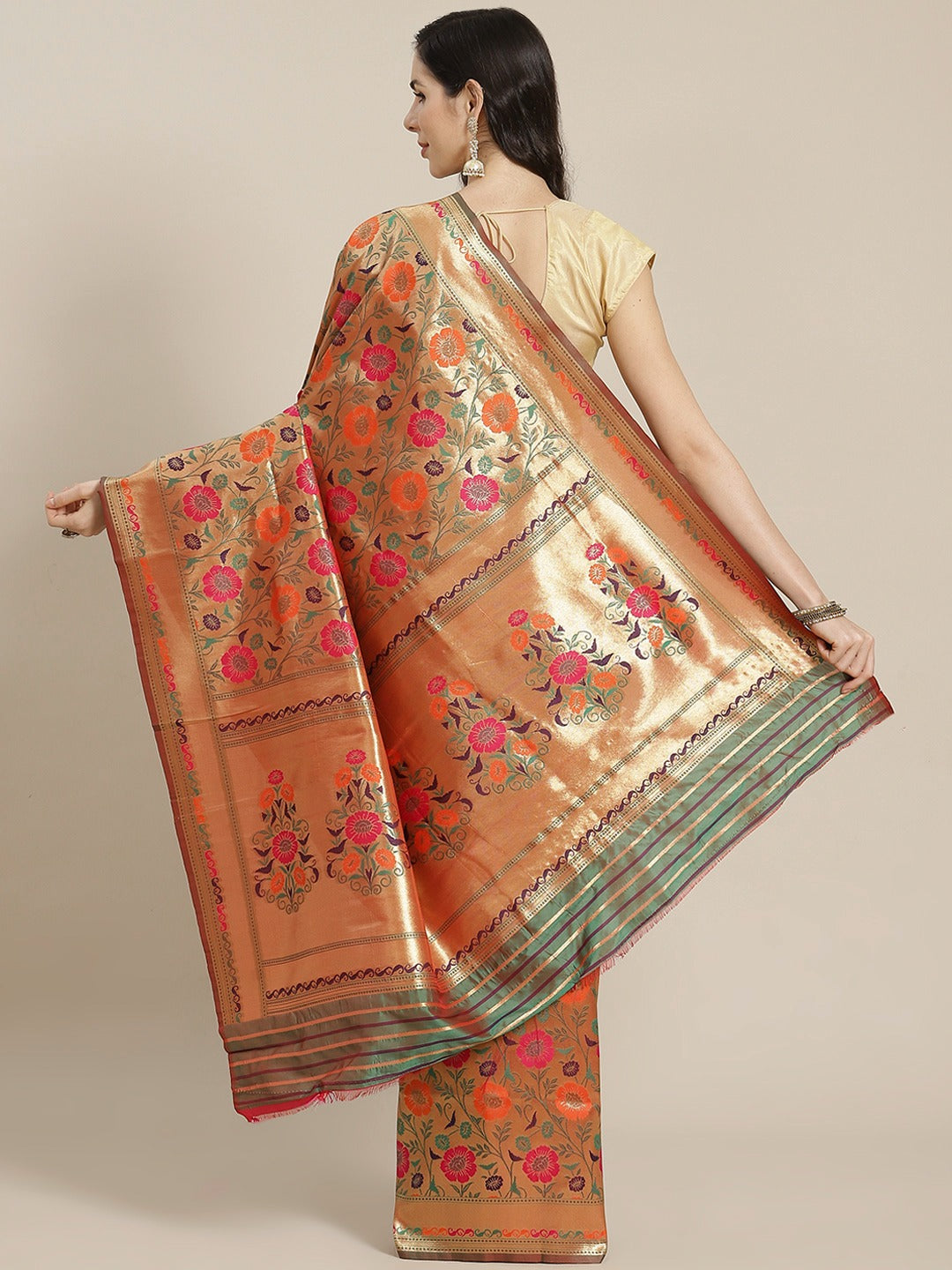 Kanjivaram Golden Silk Saree With Floral