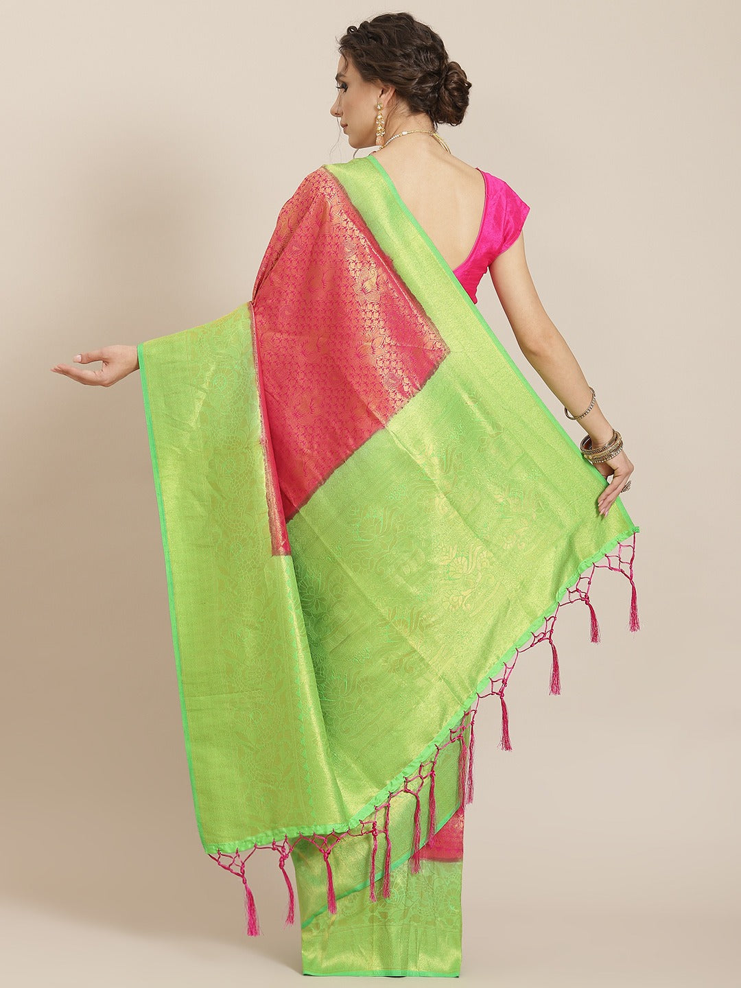 Kanjivaram Pink Saree with Green Mix