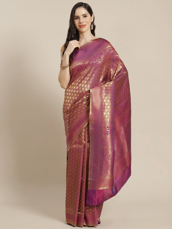 Kanjivaram Wine Silk Saree with Golden Pattern