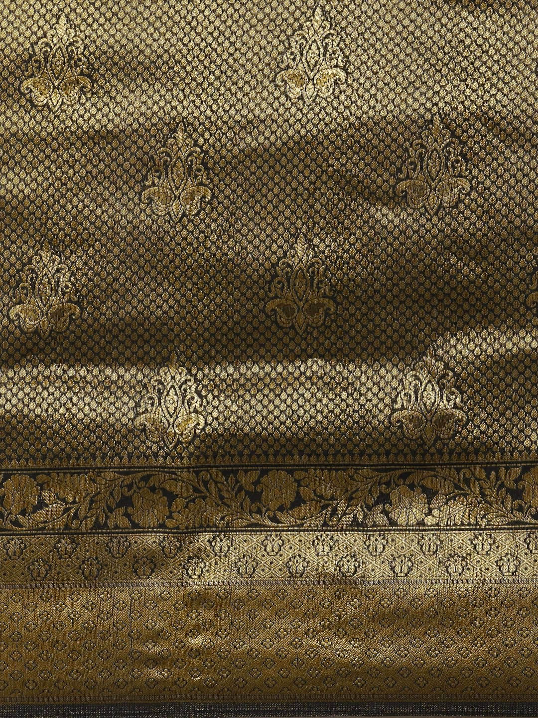 Kanjivaram Black Saree With Golden Pattern
