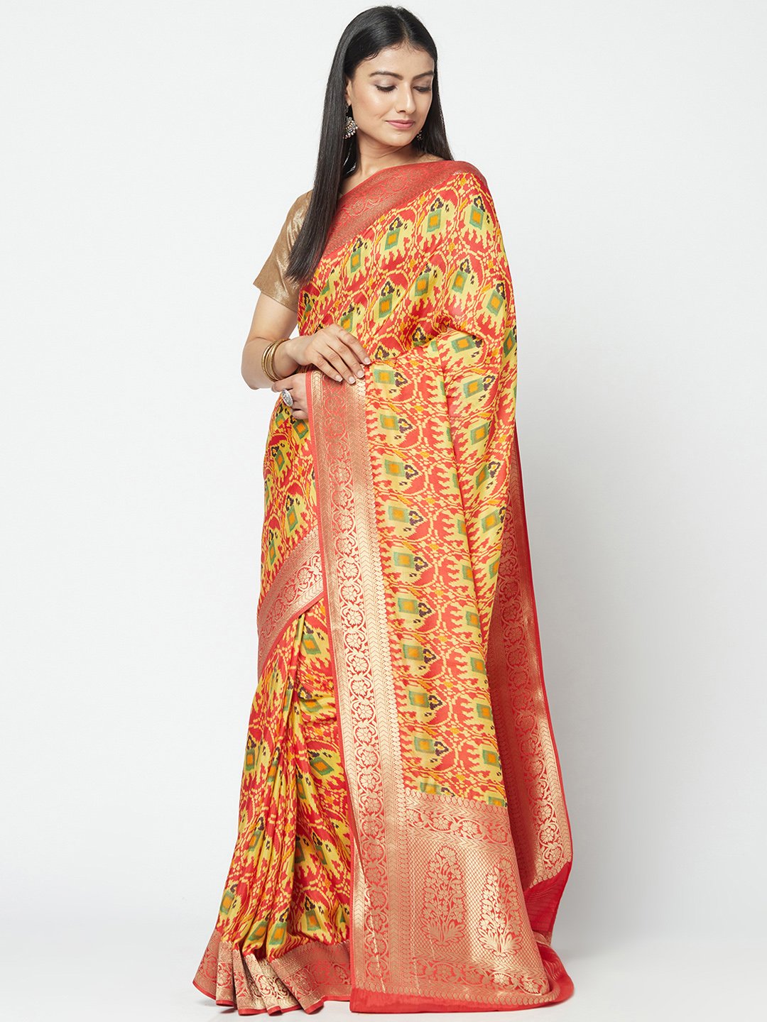 Handloom Saree In Multicolor For Festival