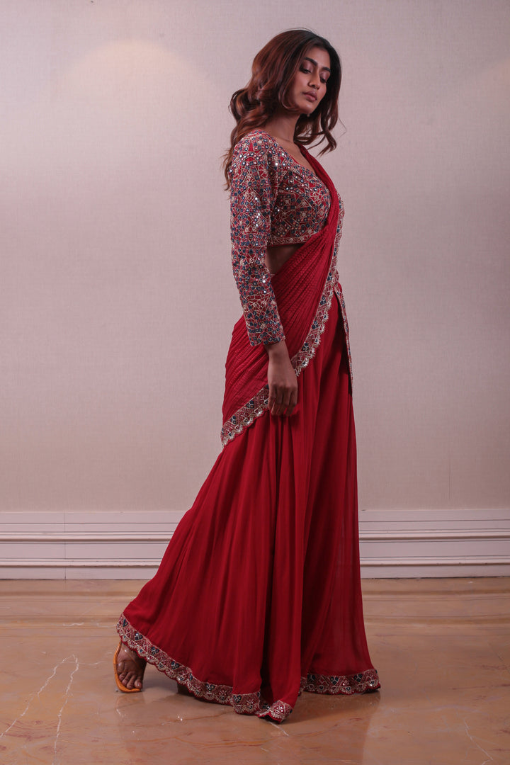 Designer Drape Saree & Blouse Outfit